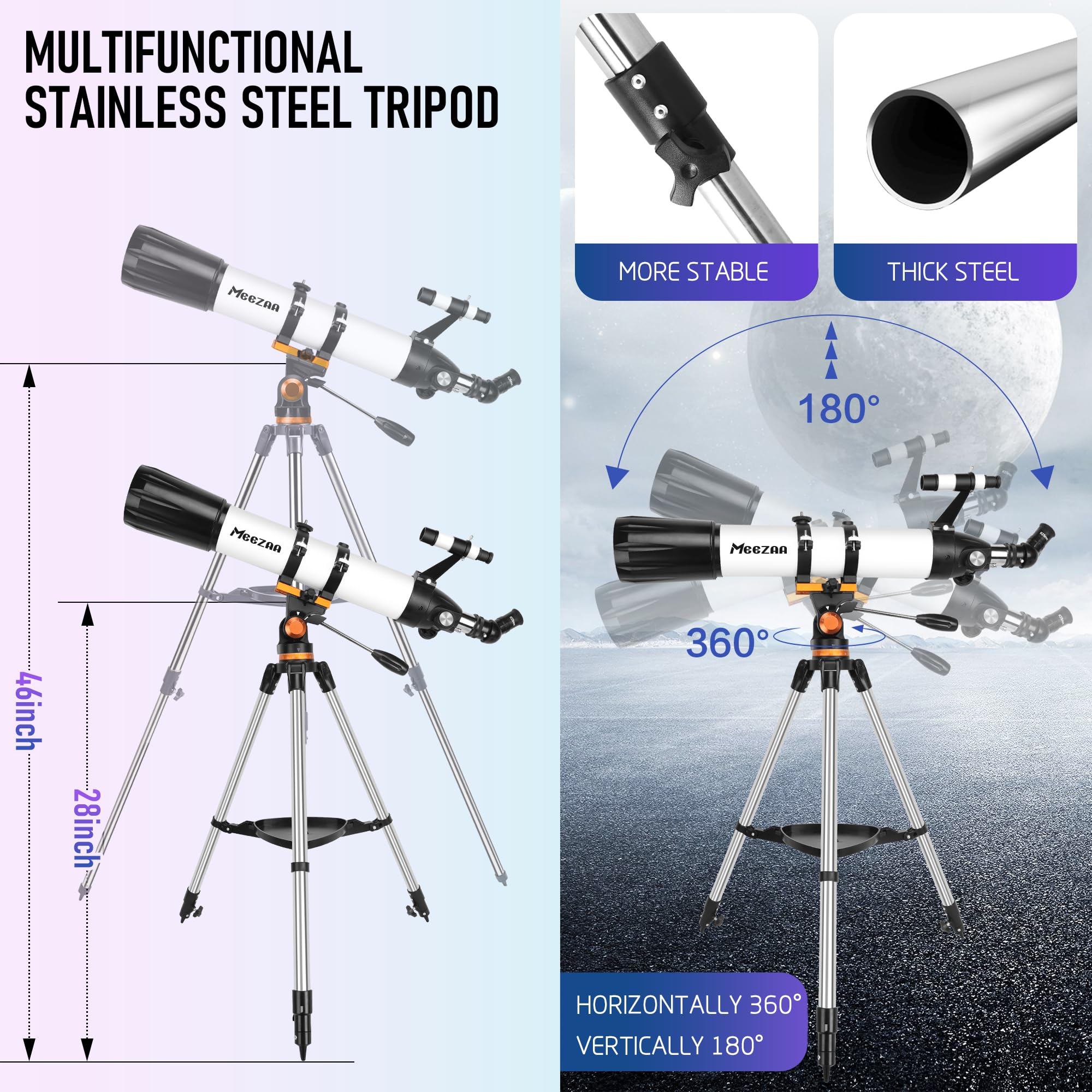 MEEZAA Telescope for Adults Astronomy Professional, 90mm Aperture 800mm Refractor Telescope for Kids Beginners, Multi-Coated High Transmission Telescopes with Tripod Phone Adapter Carry Bag