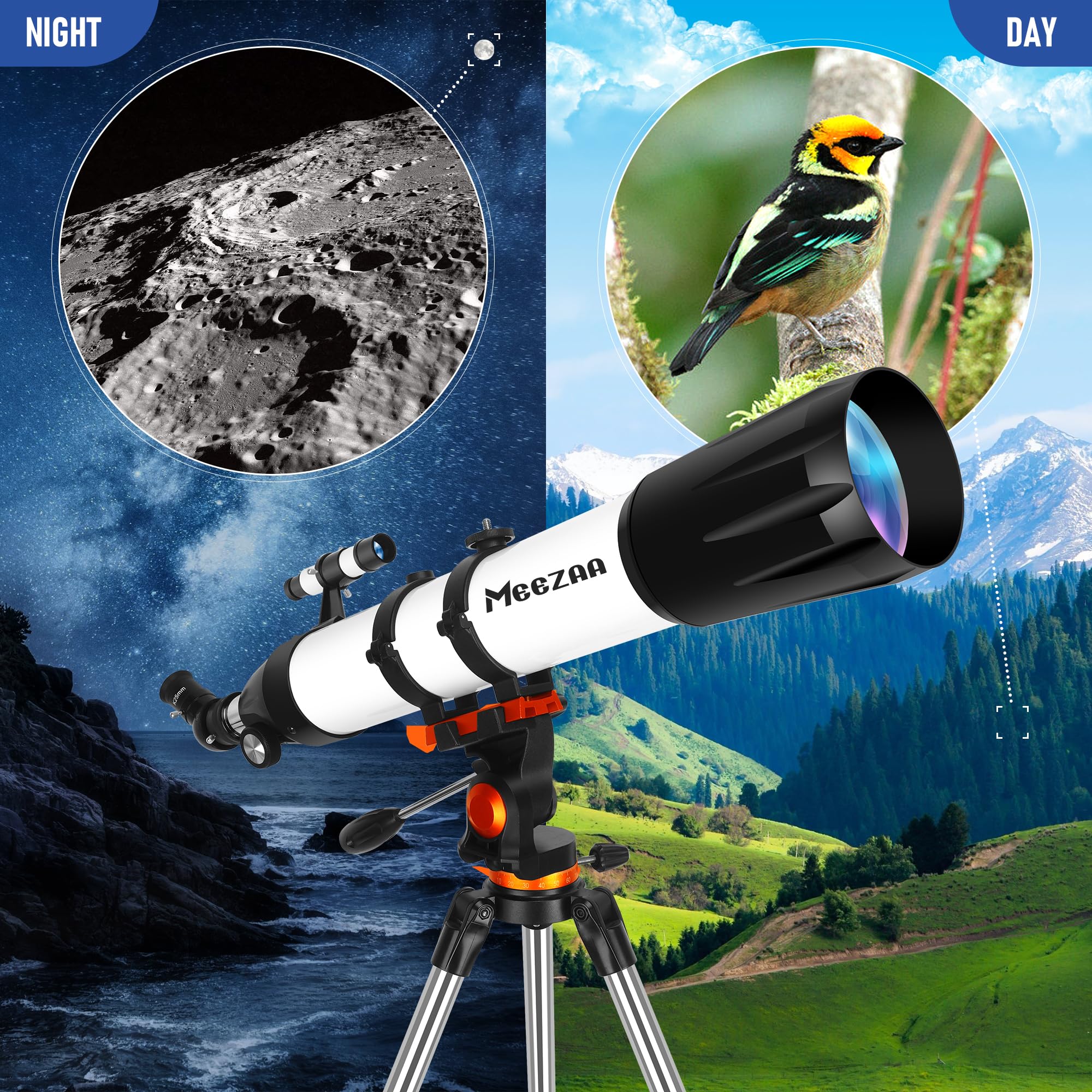 MEEZAA Telescope for Adults Astronomy Professional, 90mm Aperture 800mm Refractor Telescope for Kids Beginners, Multi-Coated High Transmission Telescopes with Tripod Phone Adapter Carry Bag