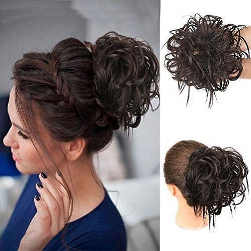 MEEZAA Tousled Updo Messy Bun Hair Piece Hair Extension Ponytail With Elastic Rubber Band Updo Extensions Hairpiece Synthetic Hair Extensions Scrunchies Ponytail Hairpiece for Women Black - Click Image to Close