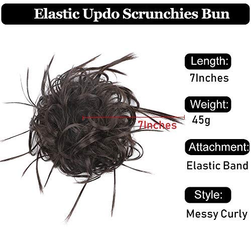 MEEZAA Tousled Updo Messy Bun Hair Piece Hair Extension Ponytail With Elastic Rubber Band Updo Extensions Hairpiece Synthetic Hair Extensions Scrunchies Ponytail Hairpiece for Women Black