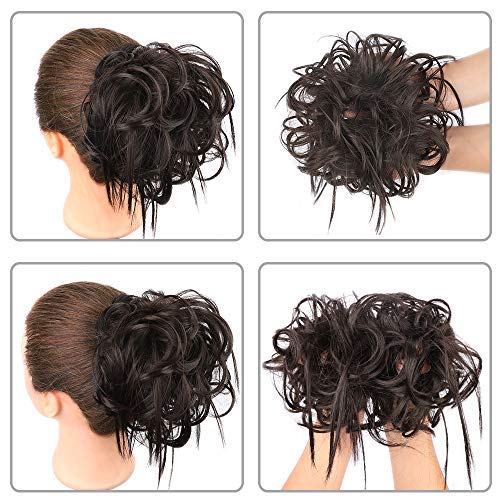 MEEZAA Tousled Updo Messy Bun Hair Piece Hair Extension Ponytail With Elastic Rubber Band Updo Extensions Hairpiece Synthetic Hair Extensions Scrunchies Ponytail Hairpiece for Women Black