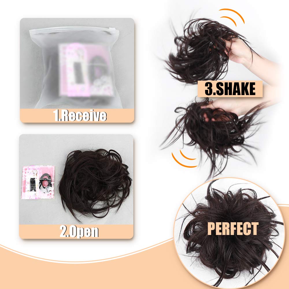 MEEZAA Tousled Updo Messy Bun Hair Piece Hair Extension Ponytail With Elastic Rubber Band Updo Extensions Hairpiece Synthetic Hair Extensions Scrunchies Ponytail Hairpiece for Women Black