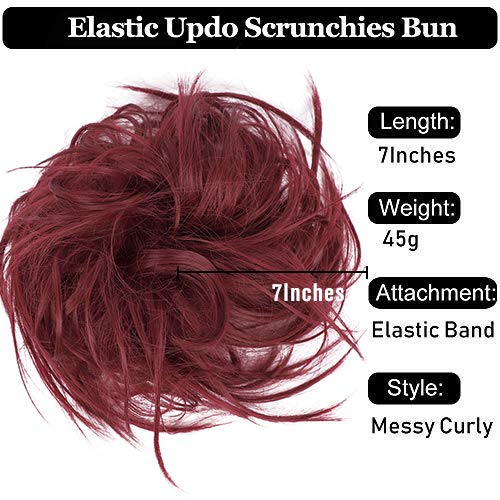 MEEZAA Tousled Updo Messy Bun Hair Piece Hair Extension Ponytail With Elastic Rubber Band Updo Extensions Hairpiece Synthetic Hair Extensions Scrunchies Ponytail Hairpiece for Women Red