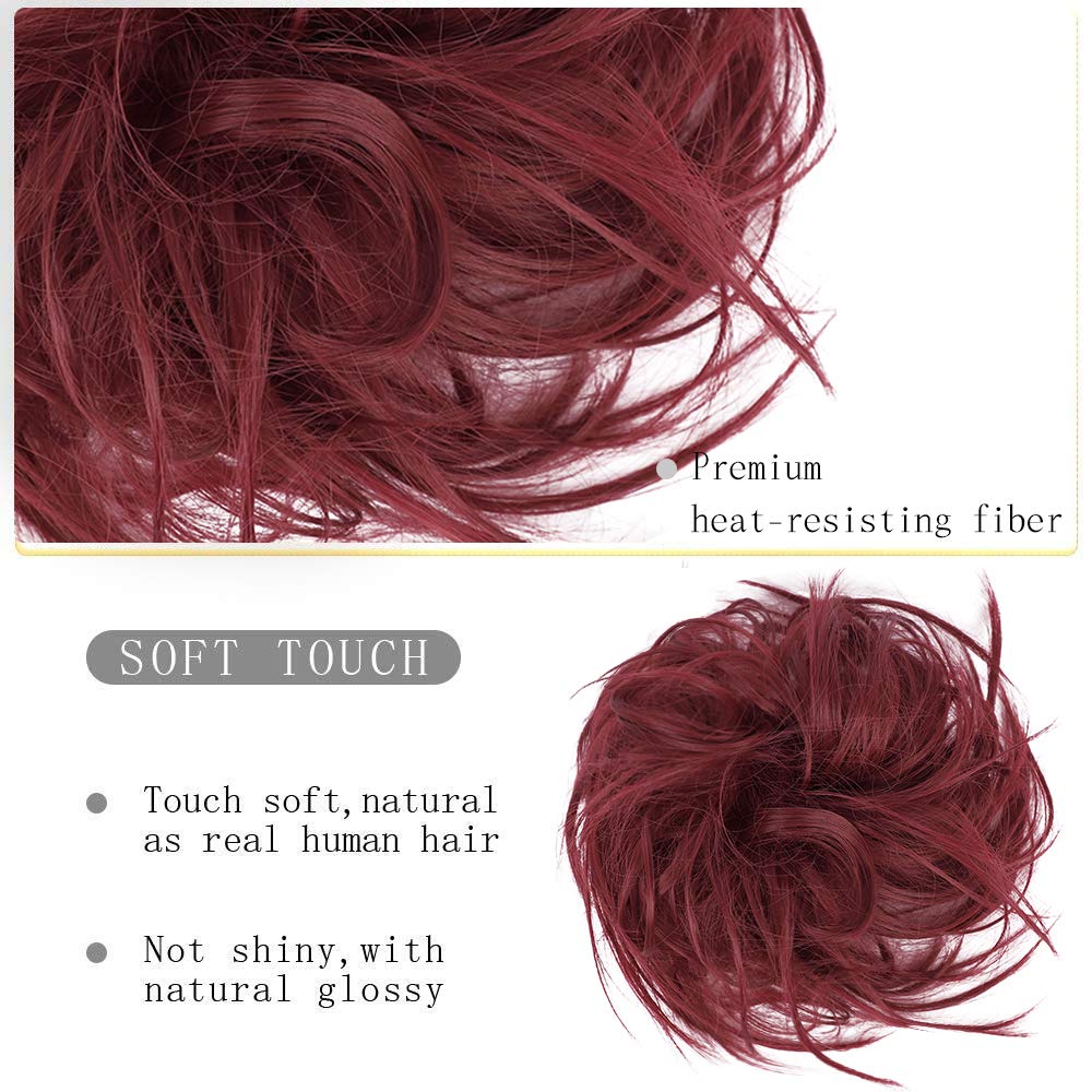 MEEZAA Tousled Updo Messy Bun Hair Piece Hair Extension Ponytail With Elastic Rubber Band Updo Extensions Hairpiece Synthetic Hair Extensions Scrunchies Ponytail Hairpiece for Women Red