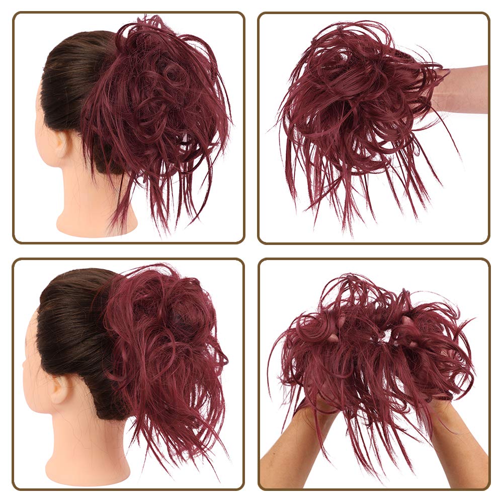 MEEZAA Tousled Updo Messy Bun Hair Piece Hair Extension Ponytail With Elastic Rubber Band Updo Extensions Hairpiece Synthetic Hair Extensions Scrunchies Ponytail Hairpiece for Women Red