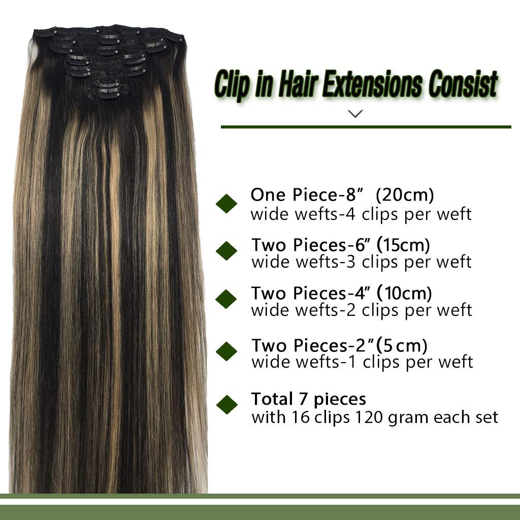 MEEZAA Remy Human Hair Extensions Clip in Balayage Natural Black to Light Blonde 14 inch 7pcs 120g Real Hair Extensions Clip in Natural Hair Extensions Silky Straight