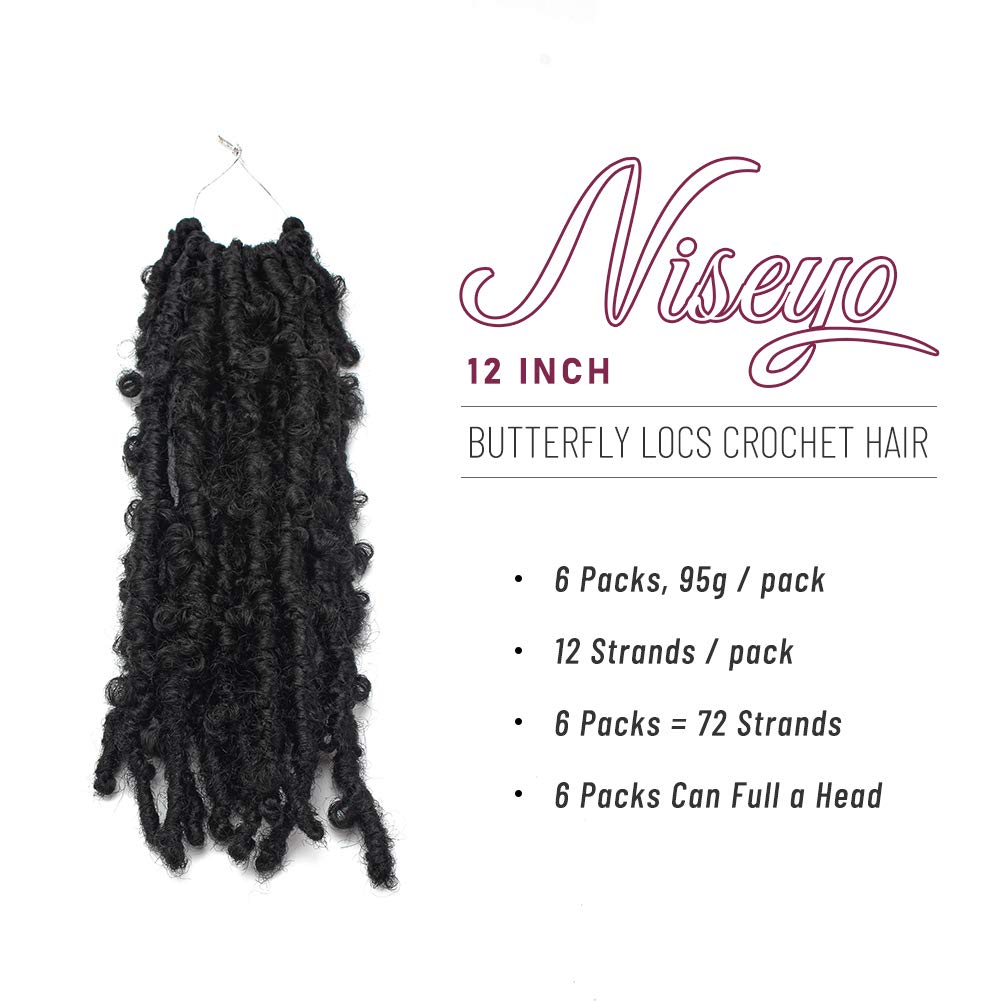 MEEZAA 6 Packs Butterfly Locs Crochet Hair 12 Inch Pre Looped Distressed Locs Crochet Braids (12 Inch,1#)