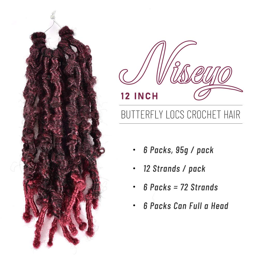 MEEZAA 6 Packs Butterfly Locs Crochet Hair 12 Inch Pre Looped Distressed Locs Crochet Braids (12 Inch, T118)