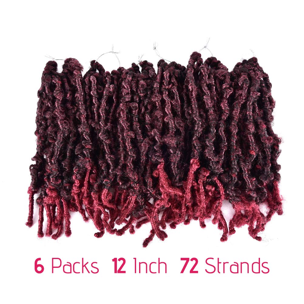 MEEZAA 6 Packs Butterfly Locs Crochet Hair 12 Inch Pre Looped Distressed Locs Crochet Braids (12 Inch, T118)