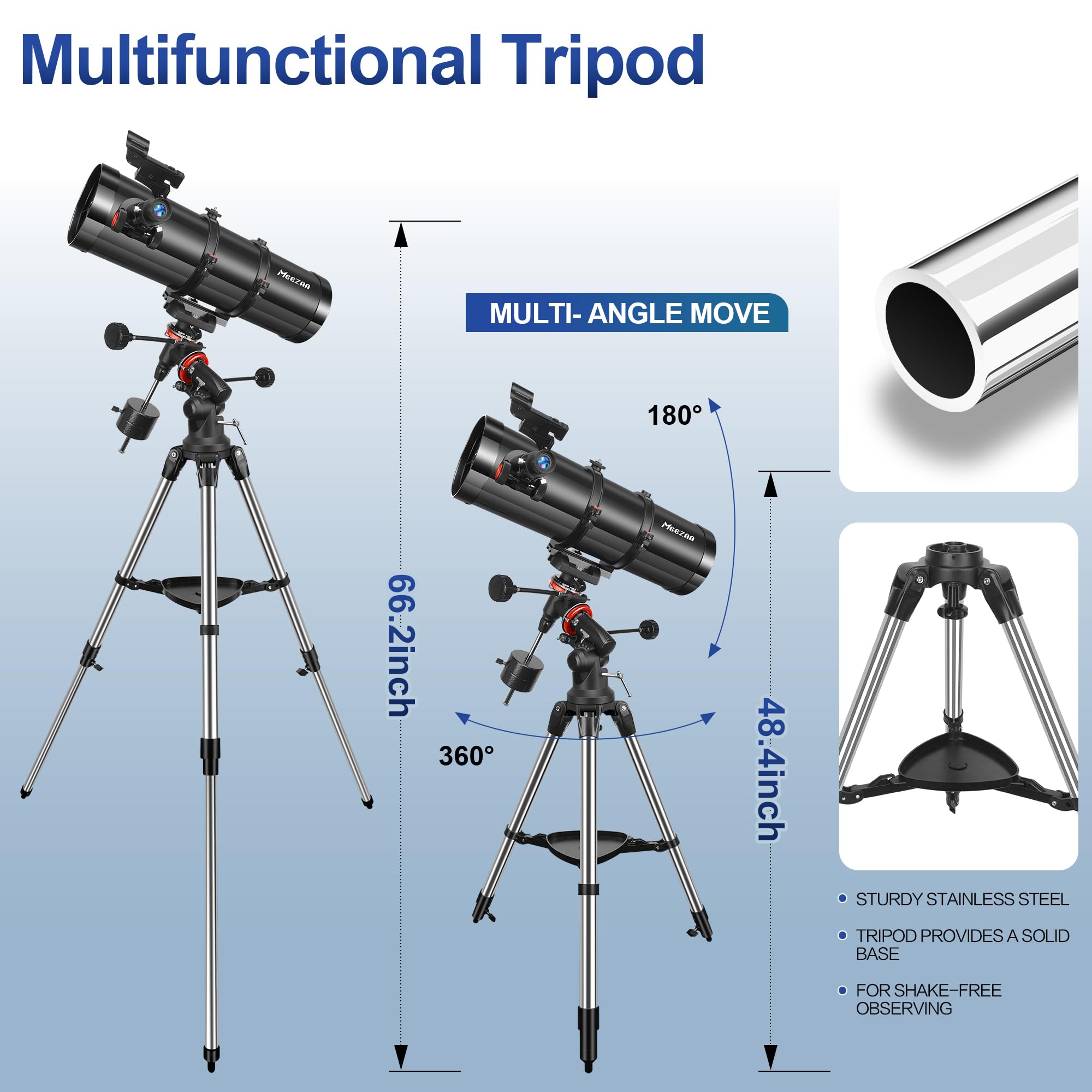 MEEZAA Telescope, 150EQ Reflector Telescope for Adults Astronomy Beginners, Manual Equatorial Professional Telescopes Astronomy with 2X Barlow Lens, Phone Adapter, Adjustable Tripod and Moon Filter